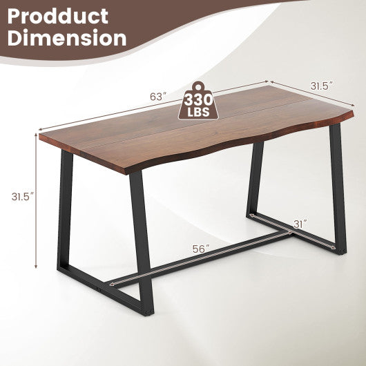 63" Large Dining Table with Wavy Edge and Heavy-duty Metal Frame-Coffee