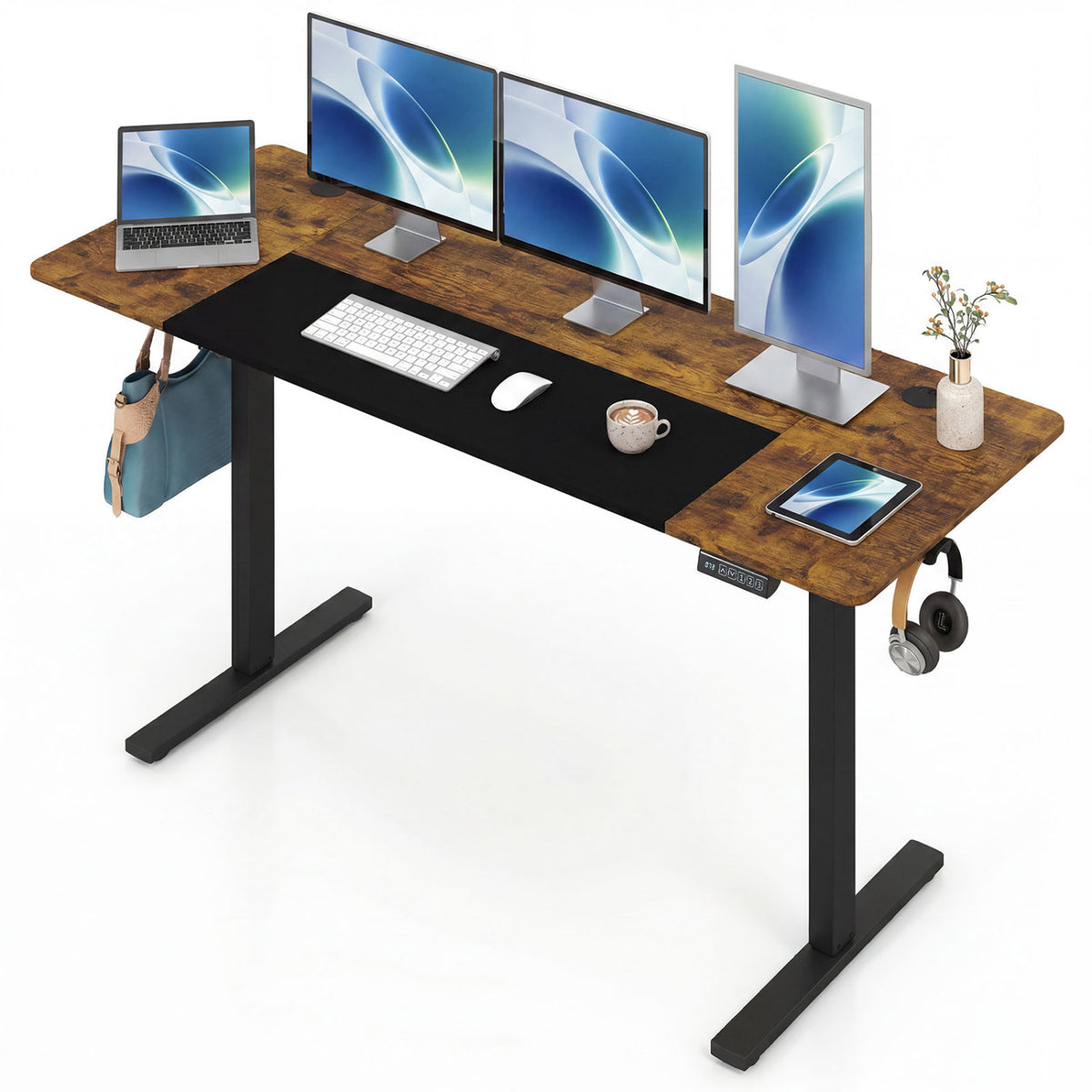 63 x 24 Inch Height Adjustable Sit Stand Computer Desk with 3 Memory Presets-Rustic Brown