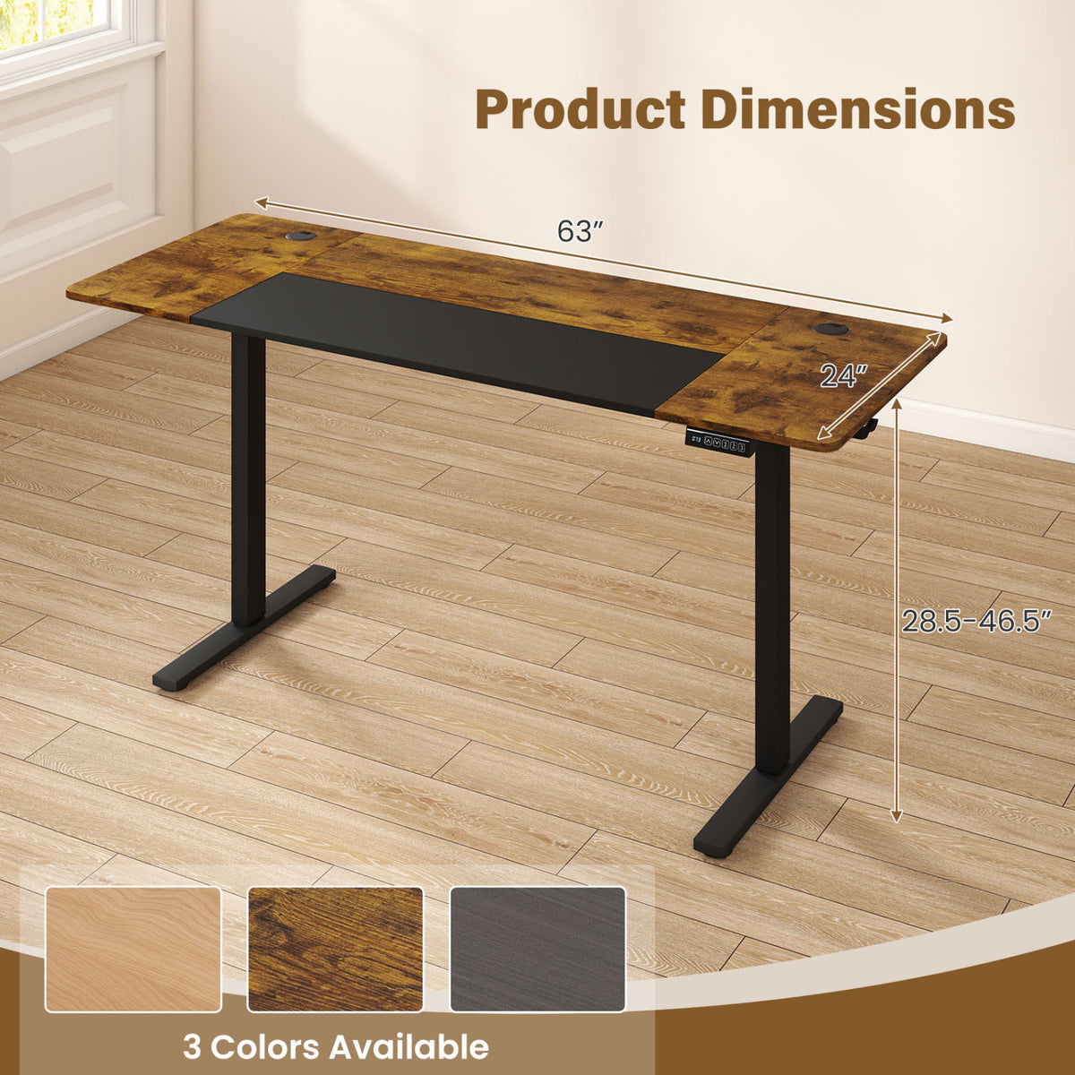 63 x 24 Inch Height Adjustable Sit Stand Computer Desk with 3 Memory Presets-Rustic Brown