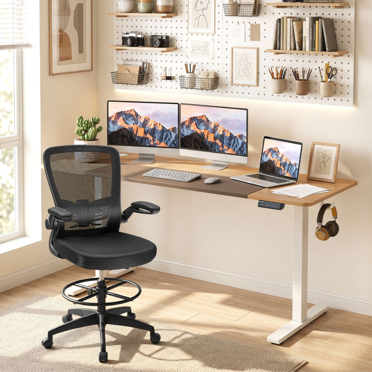 63 x 24 Inch Height Adjustable Sit Stand Computer Desk with 3 Memory Presets-Natural