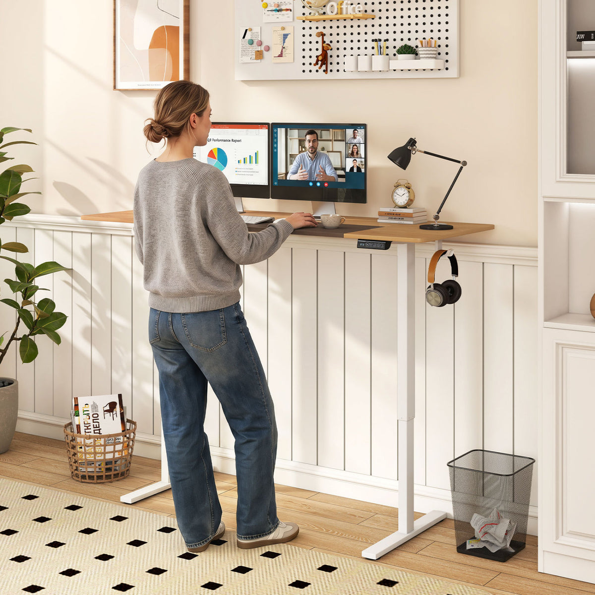 63 x 24 Inch Height Adjustable Sit Stand Computer Desk with 3 Memory Presets-Natural