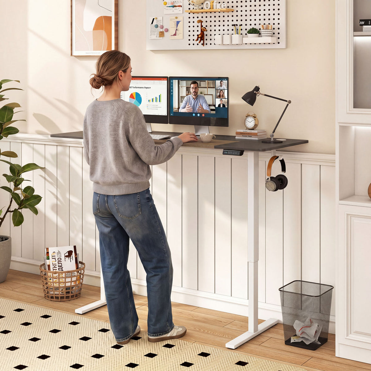 63 x 24 Inch Height Adjustable Sit Stand Computer Desk with 3 Memory Presets-Grey