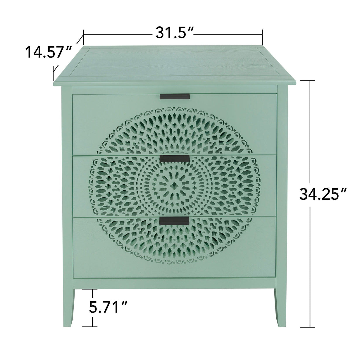 3 Drawer Storage Cabinet With Hollow Carved Design And Metal Handles, Chest For Entryway, Living Room Or Bedroom - Light Green by Couch.com