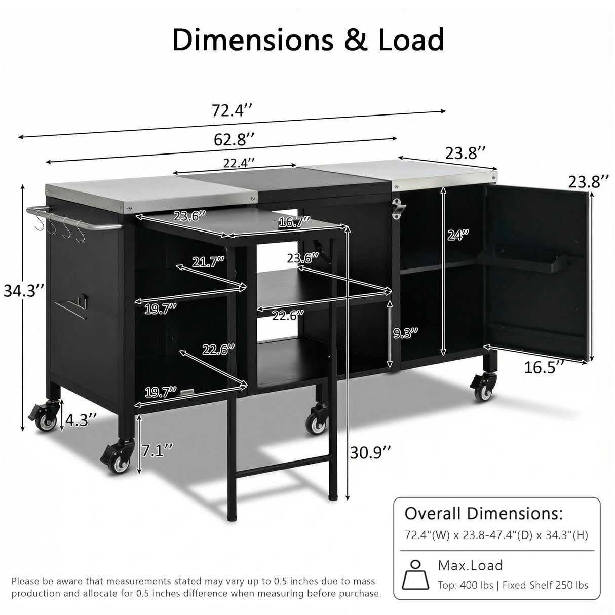 K&K 72.4' Large Grill Table for Big Green Egg