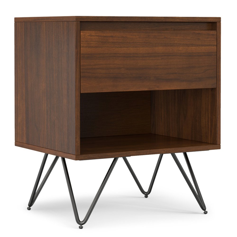 24" Walnut Solid Wood Two Drawer Nightstand