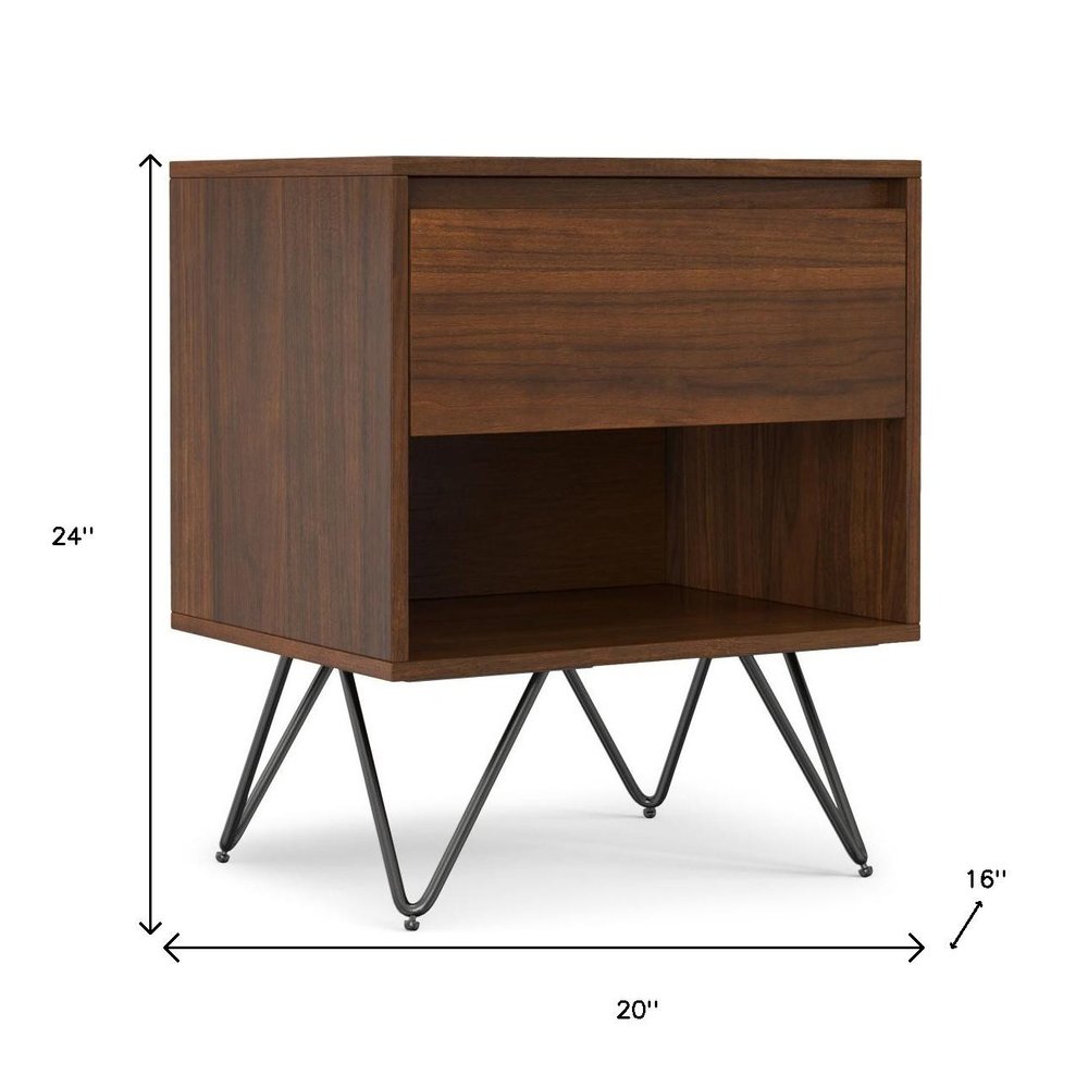 24" Walnut Solid Wood Two Drawer Nightstand