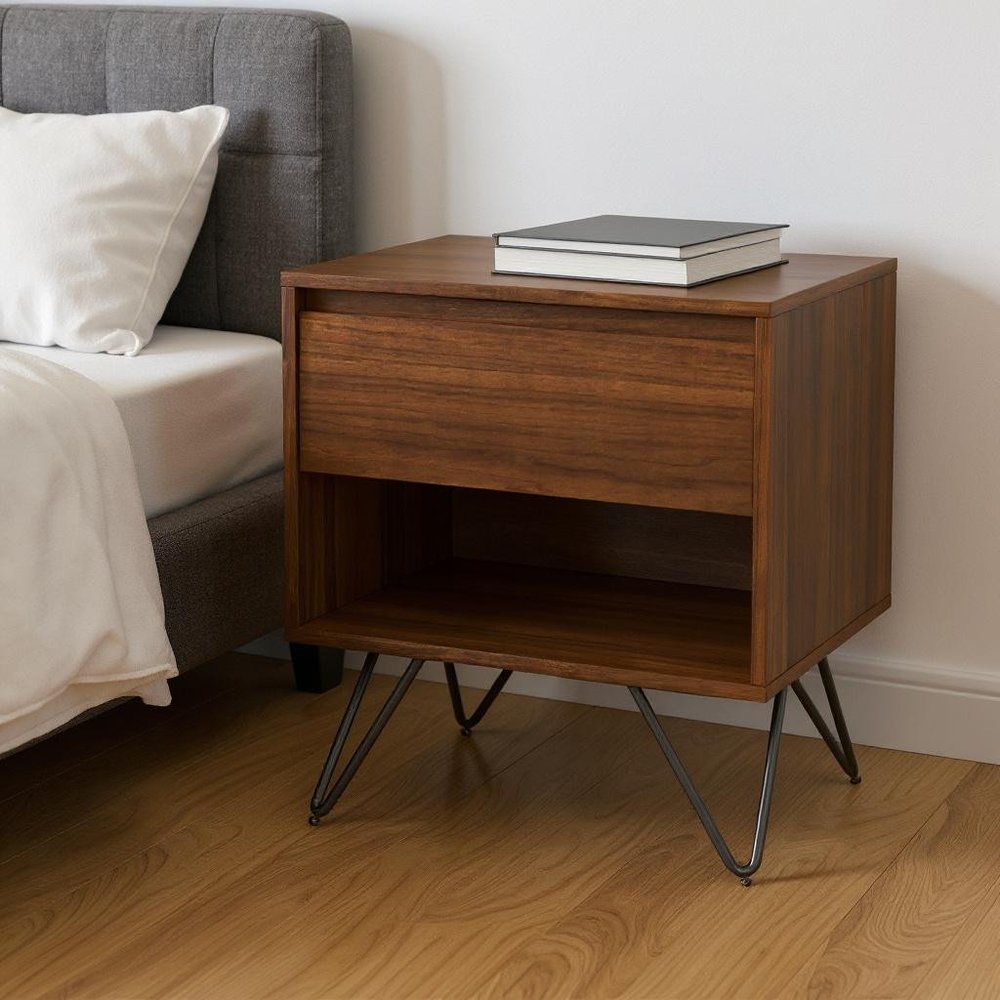 24" Walnut Solid Wood Two Drawer Nightstand