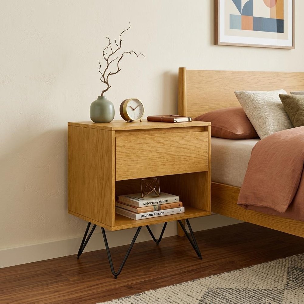 24" Oak Solid Wood Two Drawer Nightstand