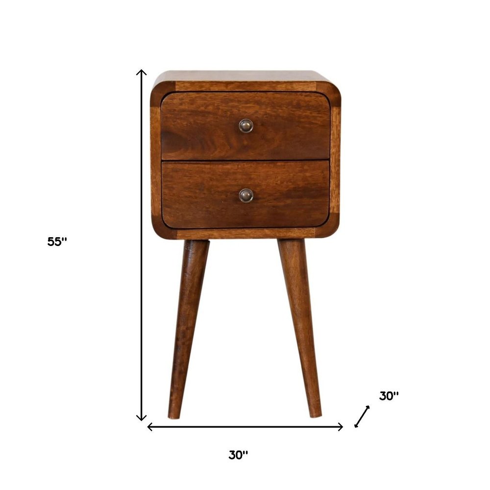 22" Brown Solid Wood Two Drawer Nightstand