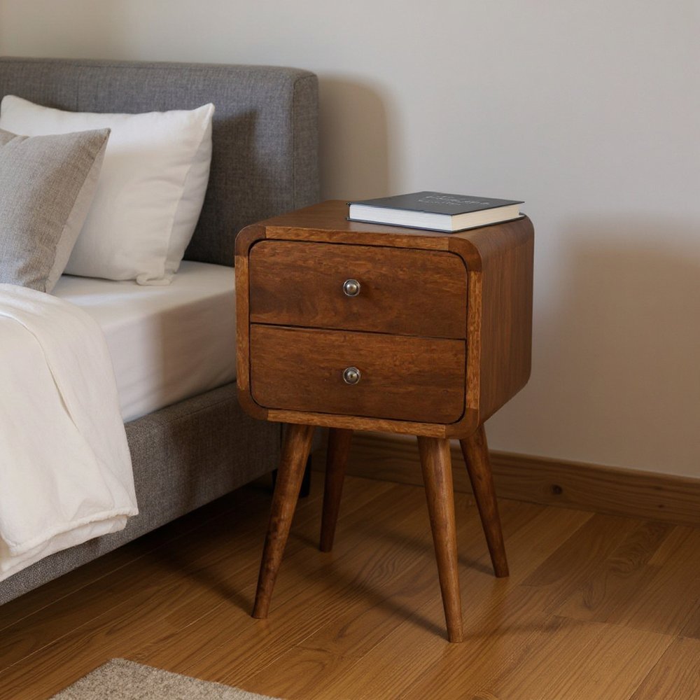 22" Brown Solid Wood Two Drawer Nightstand