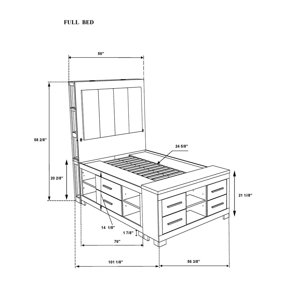 Black and Gray Wood And Upholstery Lighted Upholstered Full Bed Frame With USB And Drawers