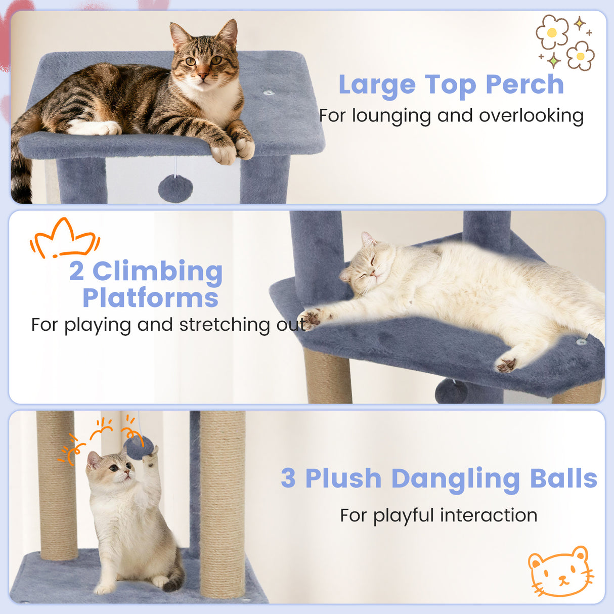 64 Inch Tall Cat Tree with 2 Large Condos and Jute Scratching Posts for Indoor Adult Cats-Dark Grey