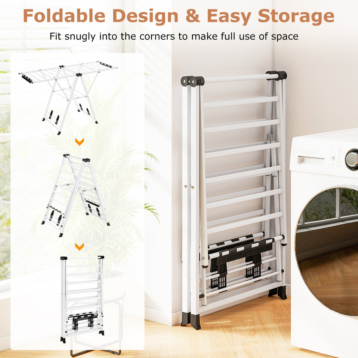 64 Inches Clothes Drying Rack with Height Adjustable Wings-White