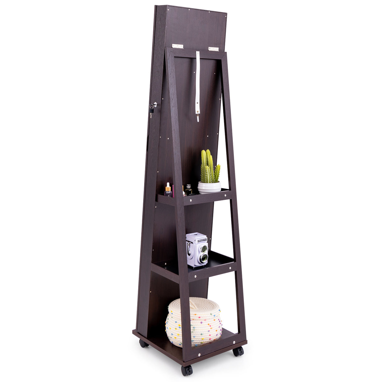 64 Inches Lockable Jewelry Cabinet Armoire with Built-in Makeup Mirror-Purple
