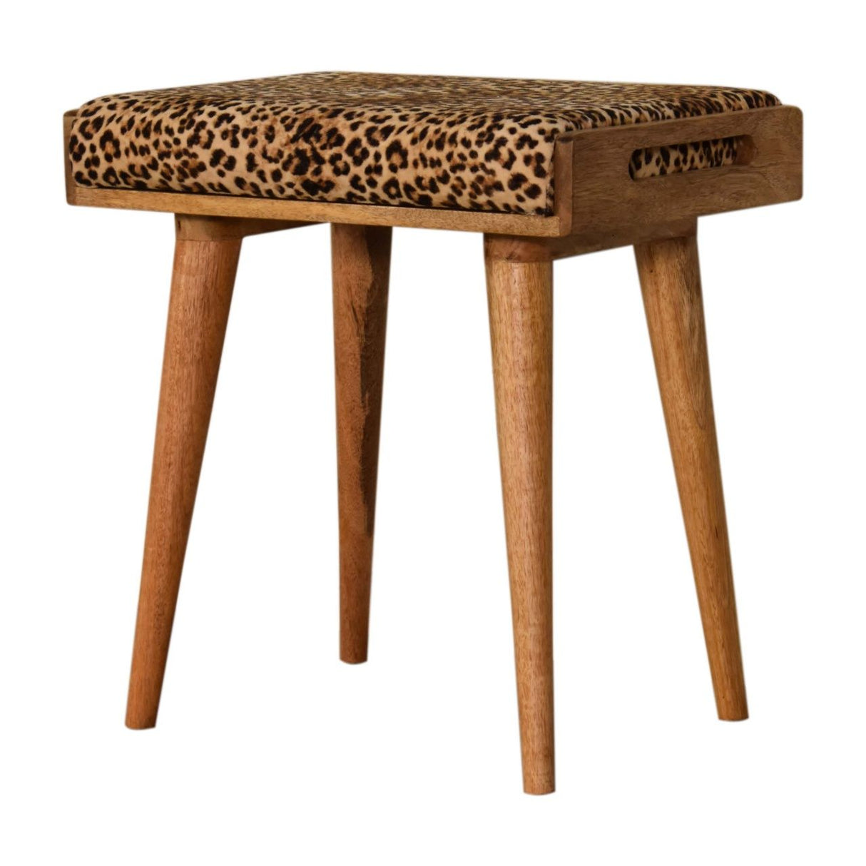 Couch.com Leopard Velvet Tray Style Footstool Brown Oak, Modern Style, Wood Construction, Light Brown Finish by Couch.com