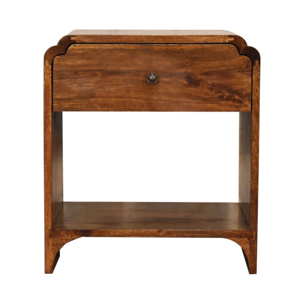20" Brown Solid Wood Scalloped Edge One Drawer Nightstand