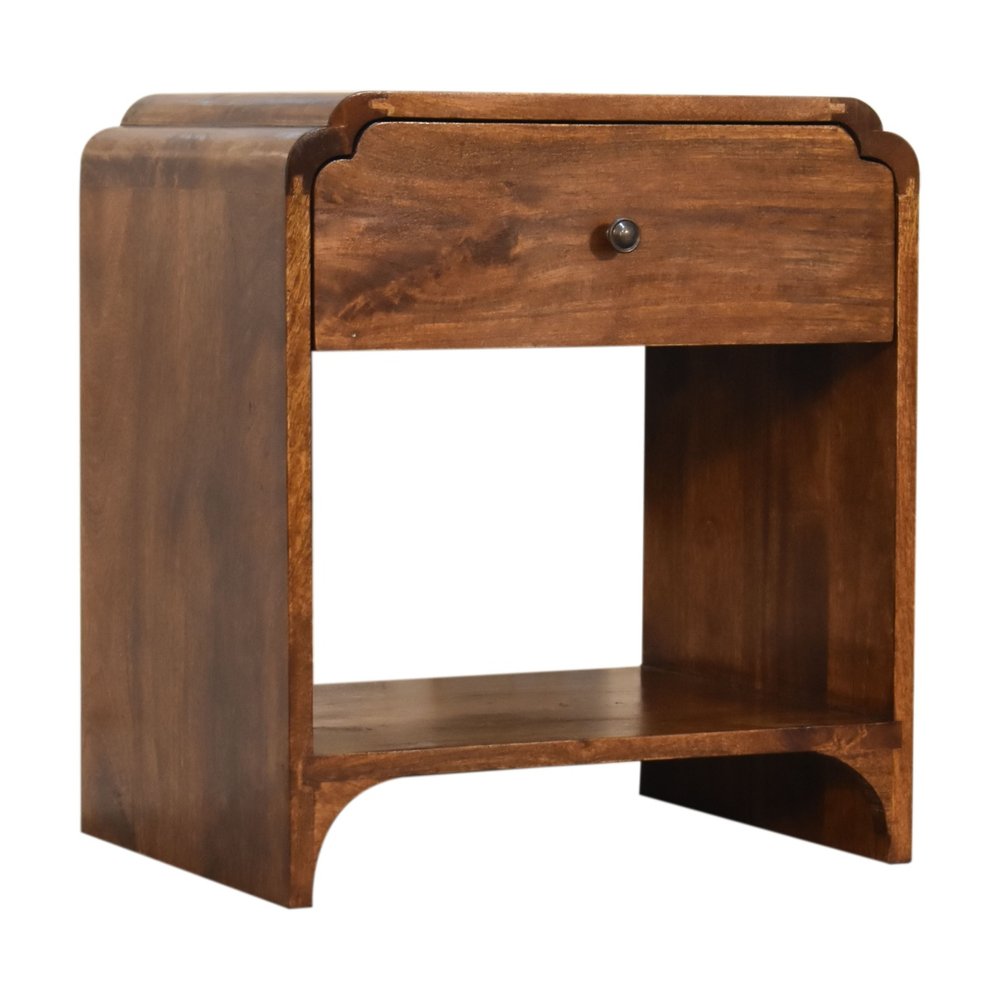 20" Brown Solid Wood Scalloped Edge One Drawer Nightstand