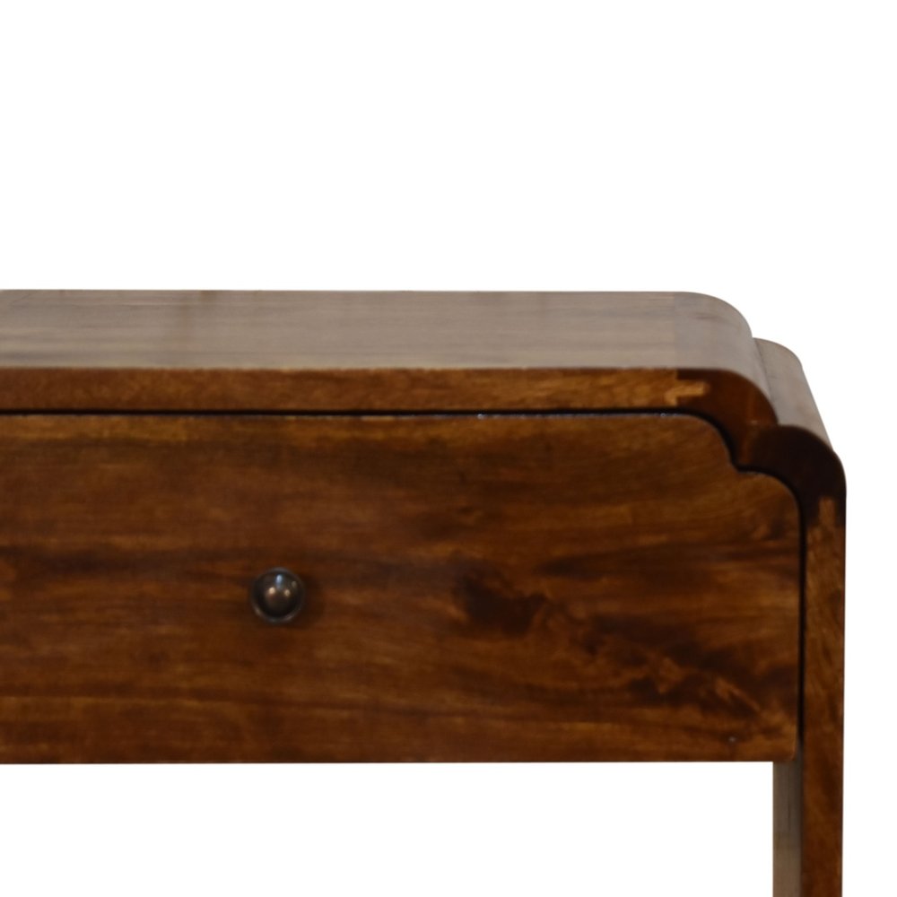 20" Brown Solid Wood Scalloped Edge One Drawer Nightstand