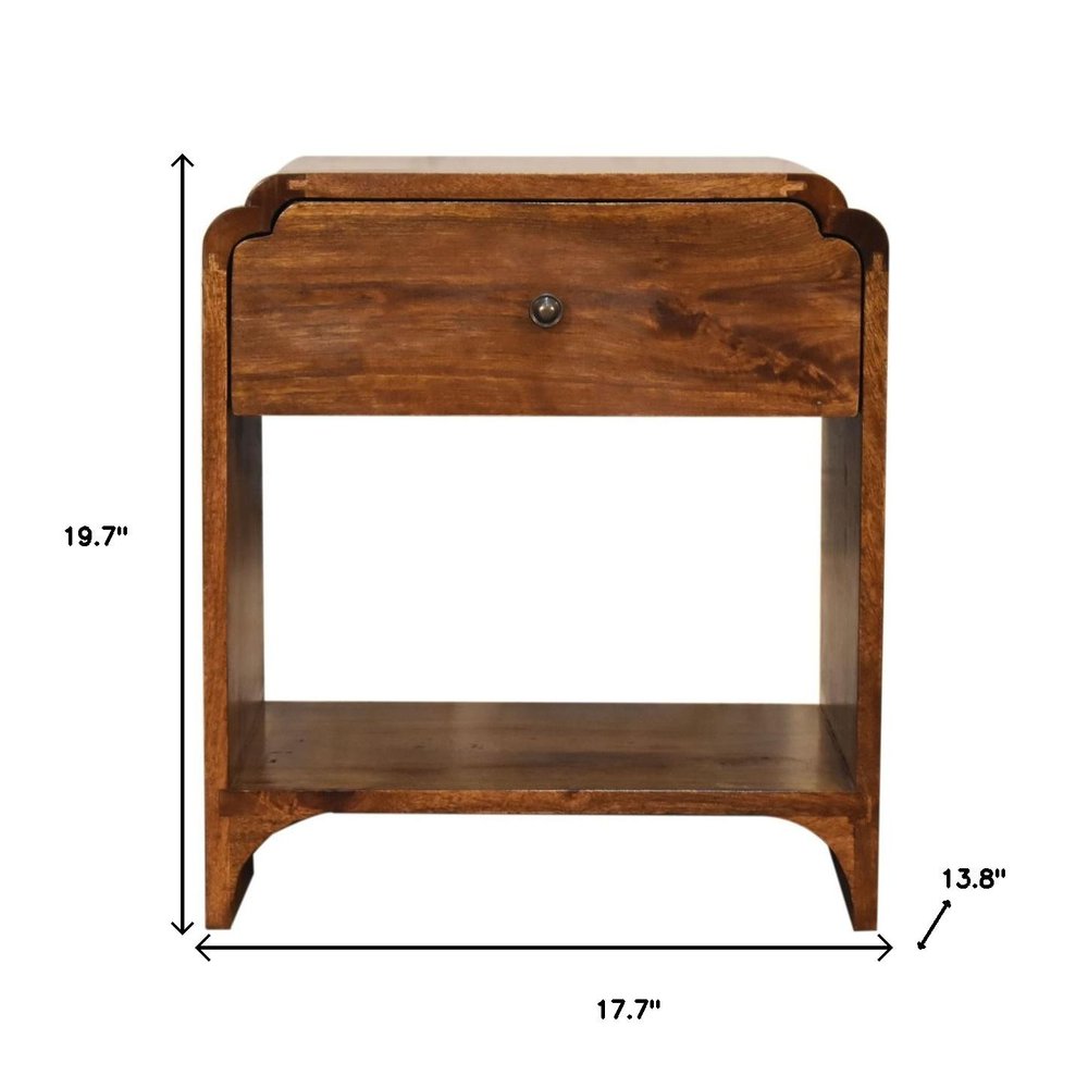 20" Brown Solid Wood Scalloped Edge One Drawer Nightstand