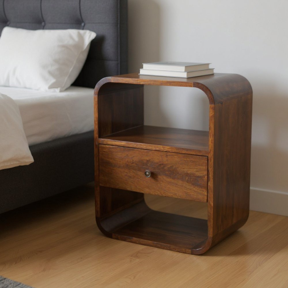 22" Brown Solid Wood One Drawer Nightstand