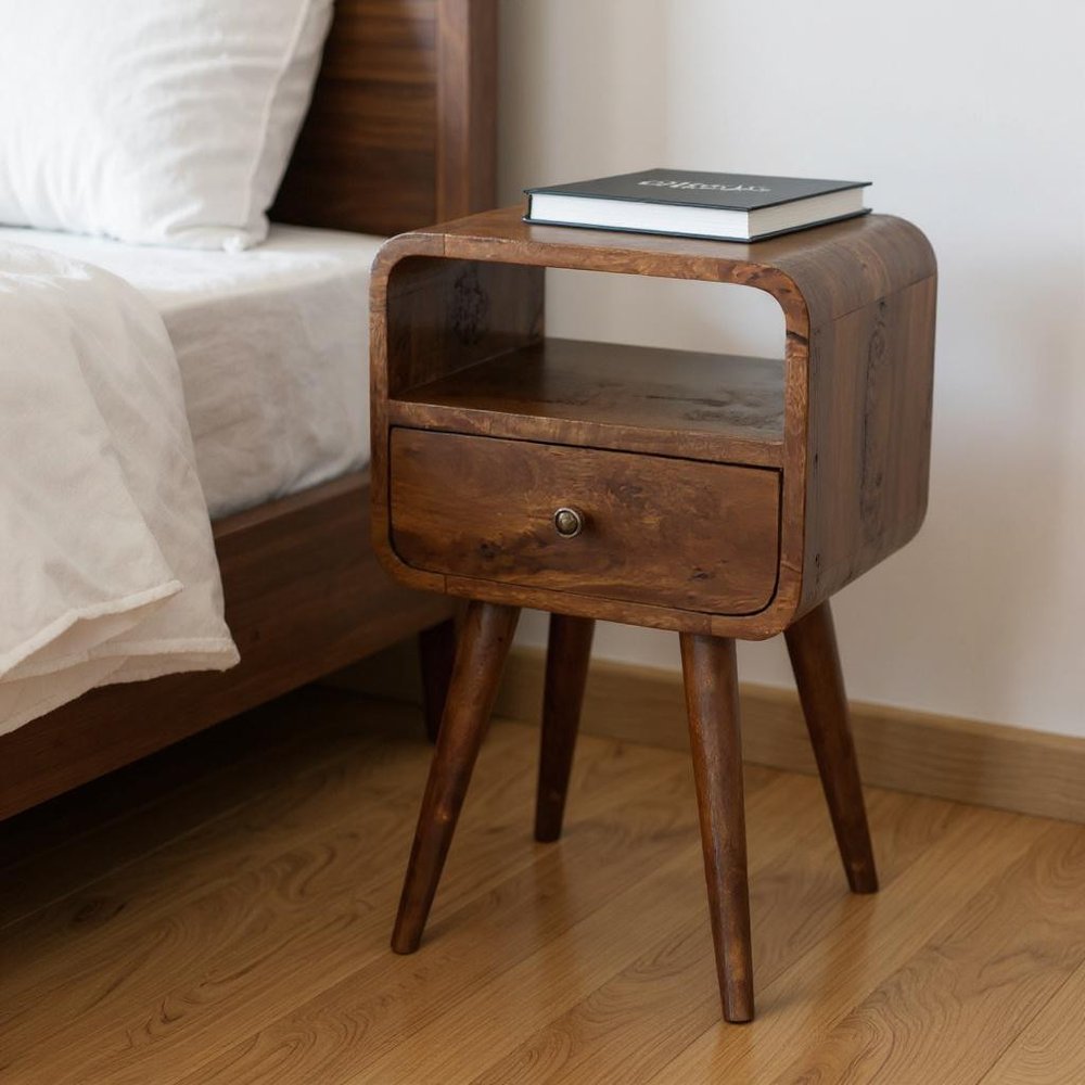 22" Chestnut Solid Wood Square One Drawer Nightstand