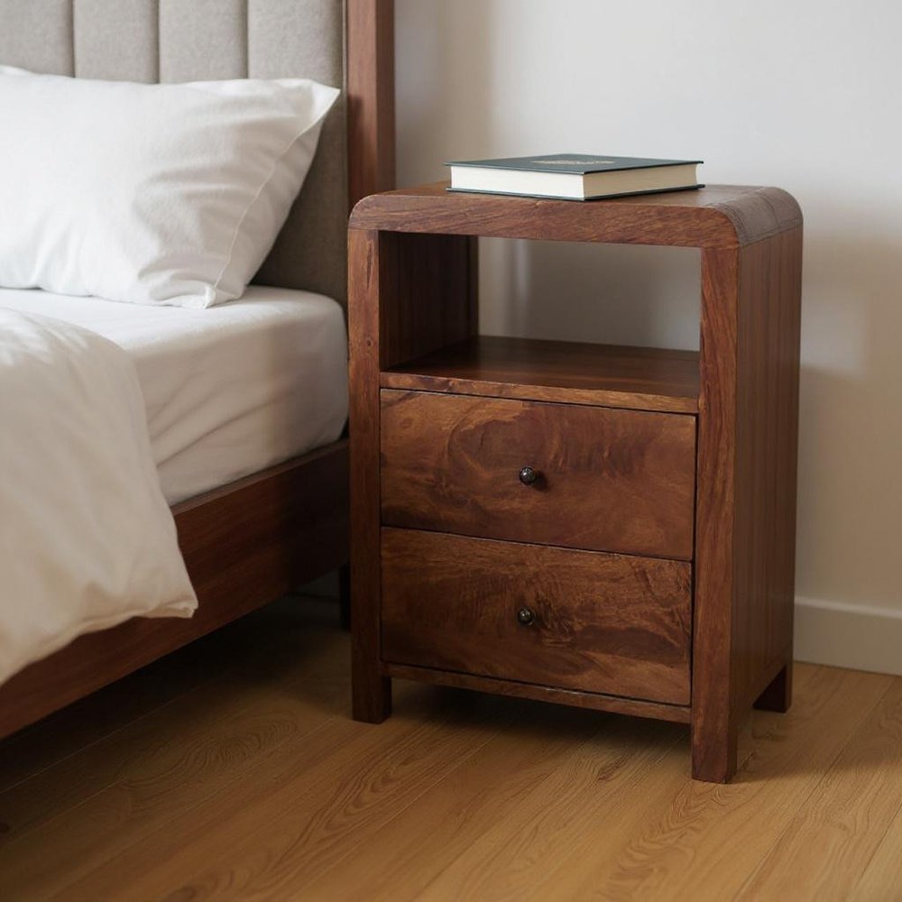 24" Chestnut Solid Wood Two Drawer Nightstand