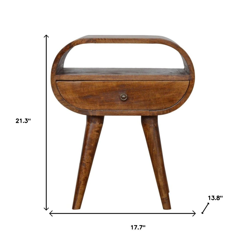 21" Brown Solid Wood Oval One Drawer Nightstand