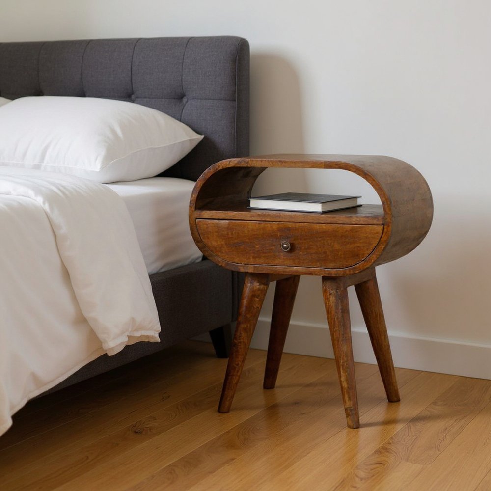 21" Brown Solid Wood Oval One Drawer Nightstand