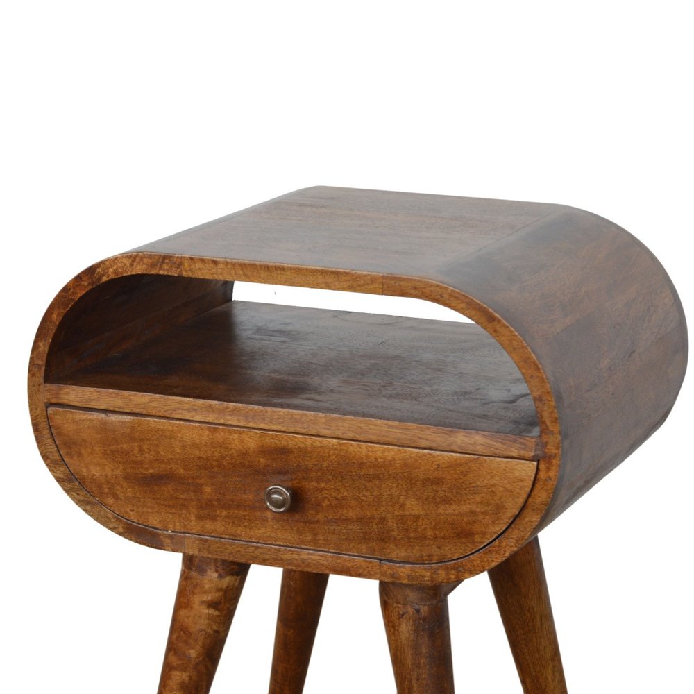 21" Brown Solid Wood Oval One Drawer Nightstand