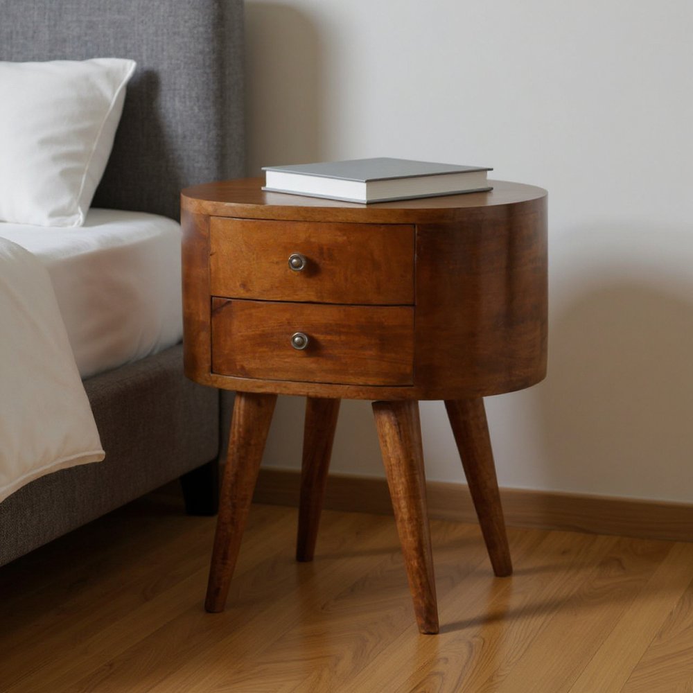 21" Chestnut Solid Wood Oval Two Drawer Nightstand