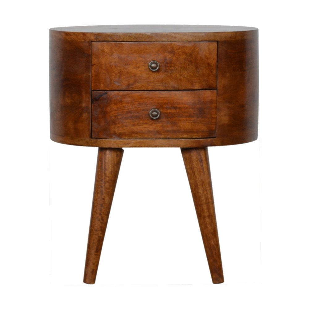 21" Chestnut Solid Wood Oval Two Drawer Nightstand