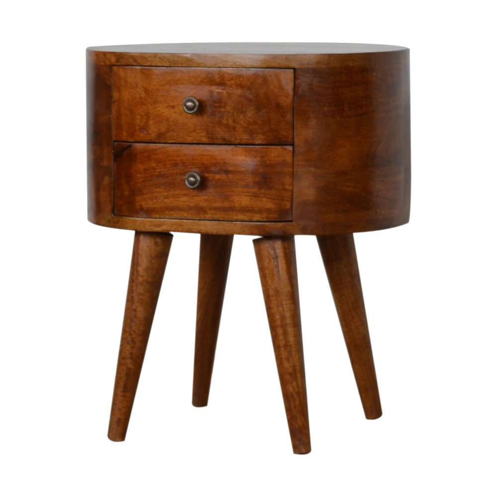 21" Chestnut Solid Wood Oval Two Drawer Nightstand