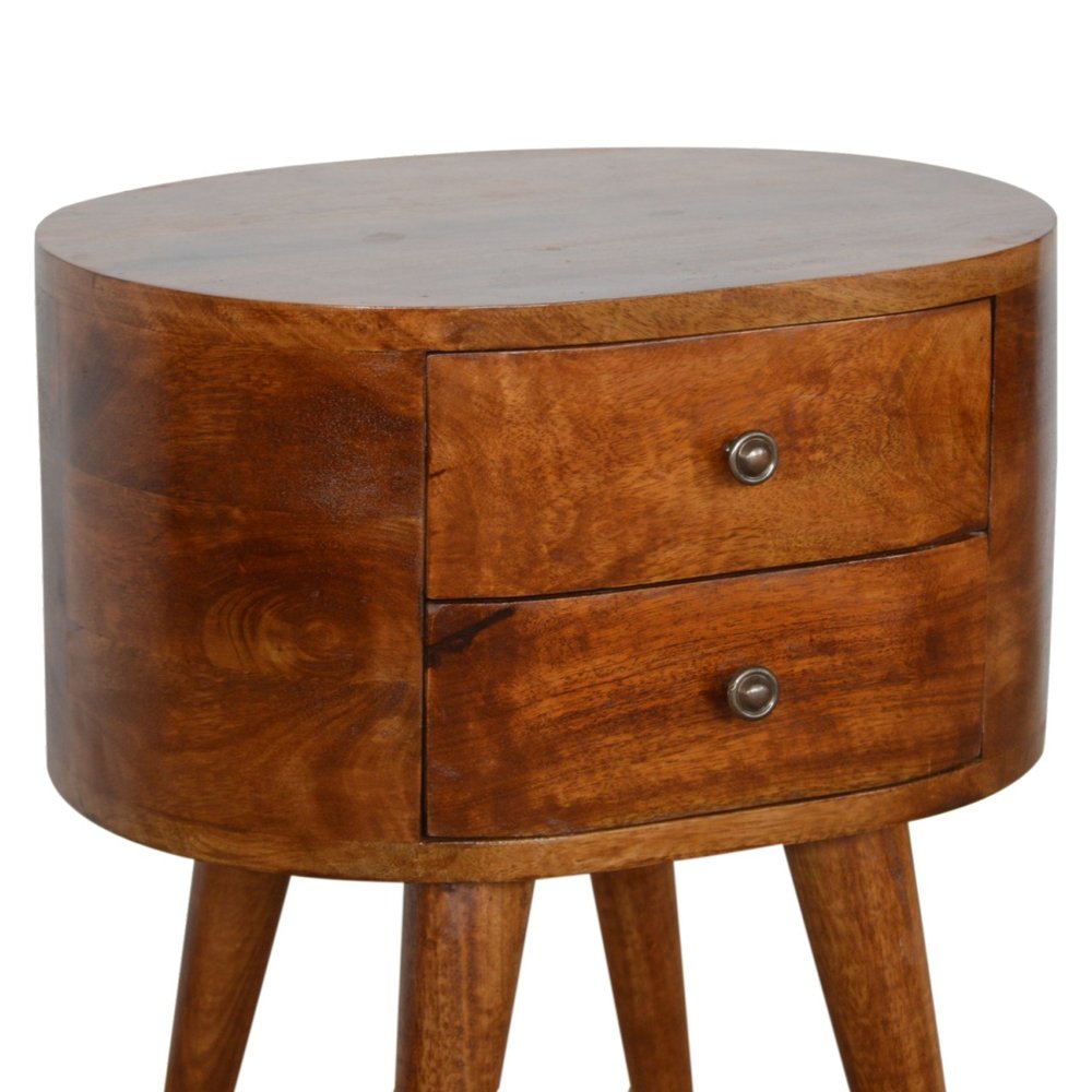 21" Chestnut Solid Wood Oval Two Drawer Nightstand