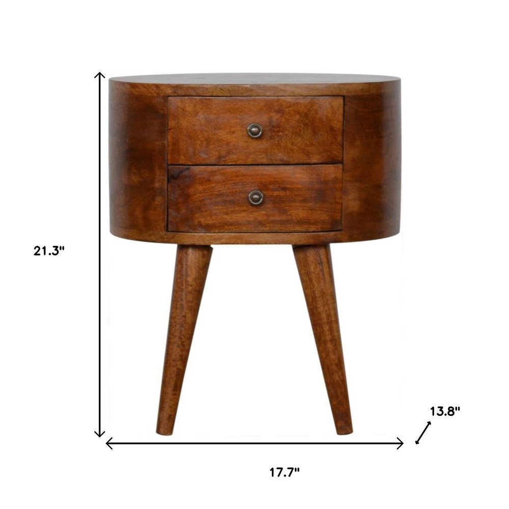 21" Chestnut Solid Wood Oval Two Drawer Nightstand