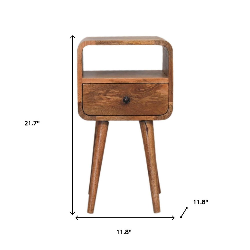 22" Oak Solid Wood Square One Drawer Nightstand