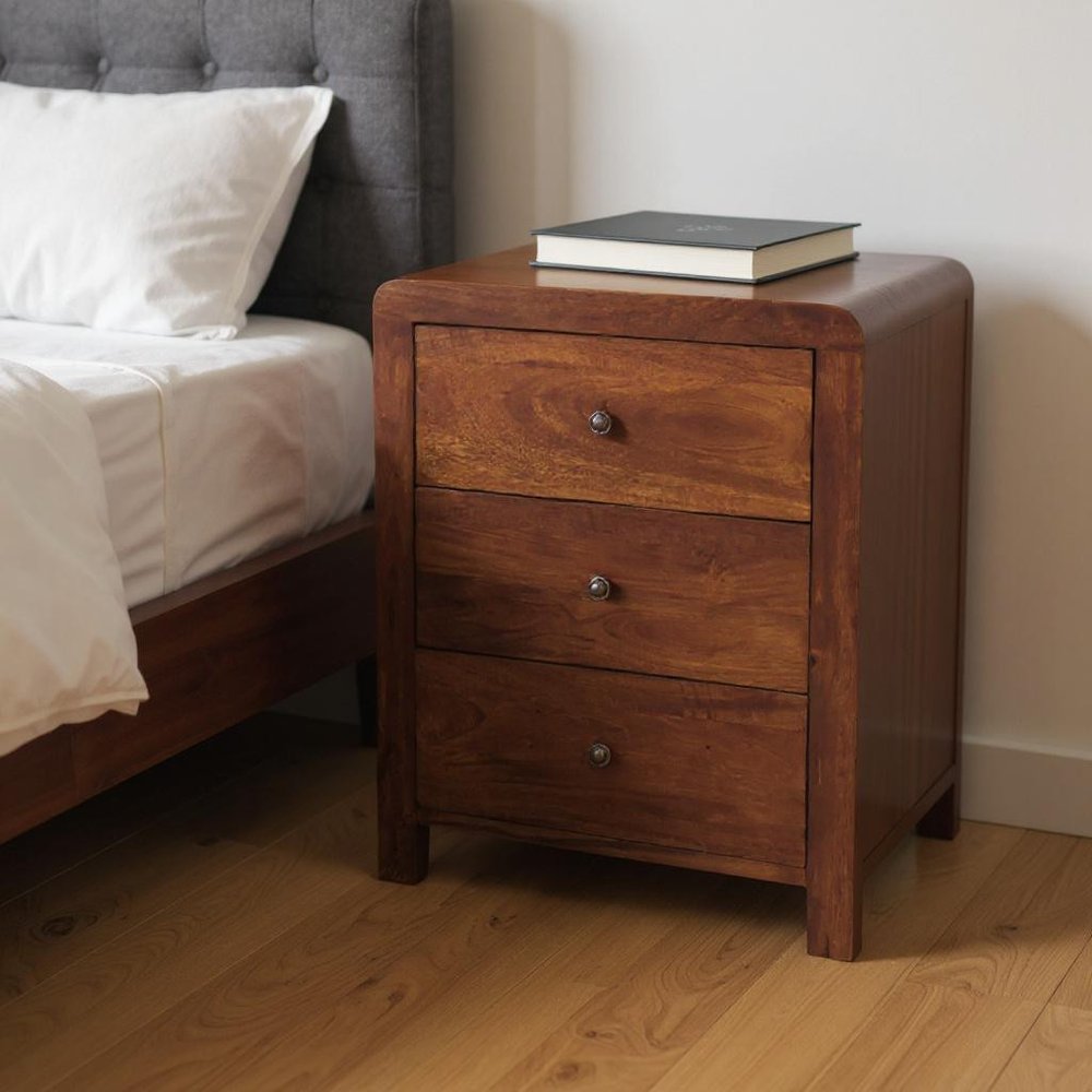 24" Chestnut Solid Wood Three Drawer Nightstand