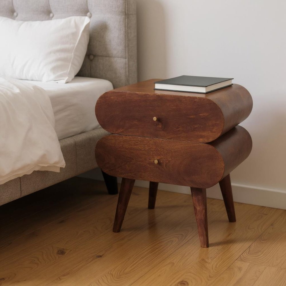 20" Chestnut Solid Wood Two Drawer Nightstand