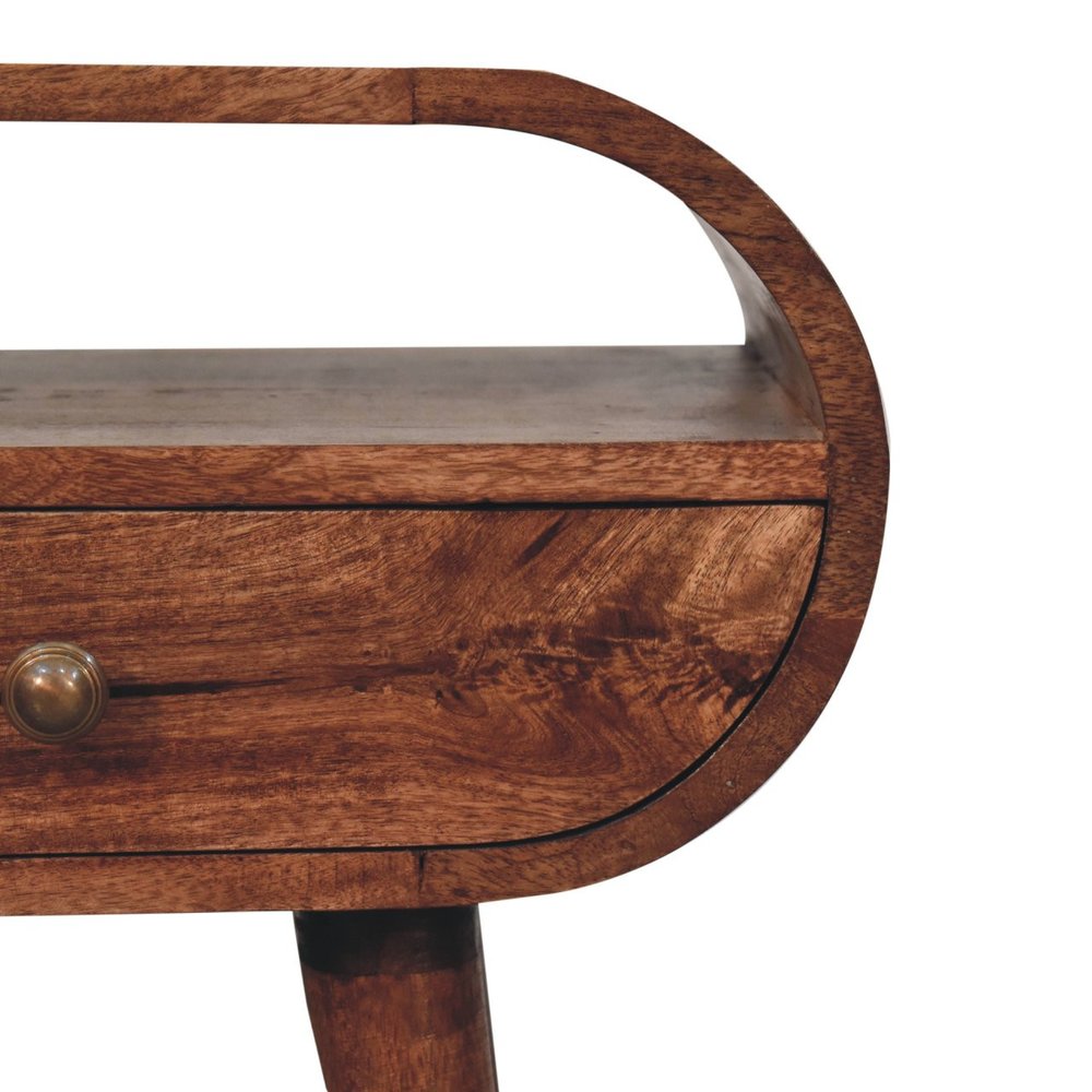 21" Brown Solid Wood Oval One Drawer Nightstand