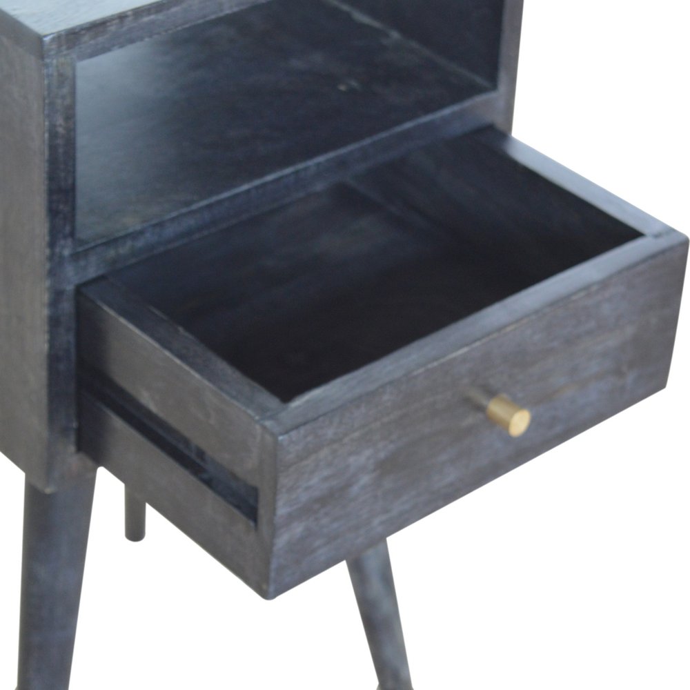 22" Black Solid Wood Square One Drawer Nightstand