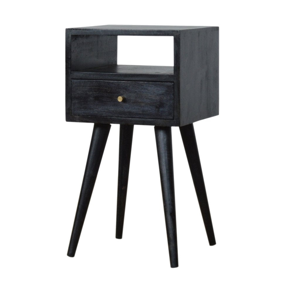 22" Black Solid Wood Square One Drawer Nightstand