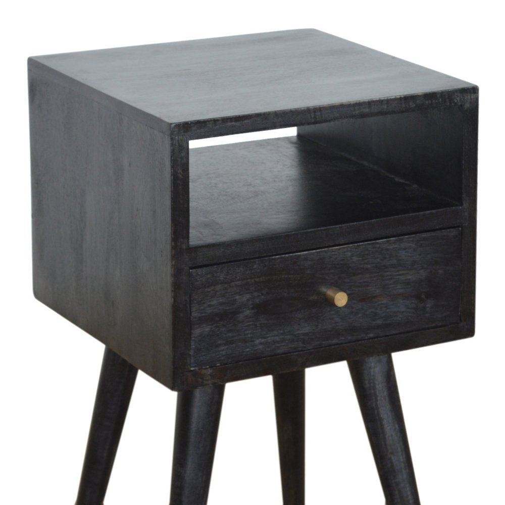 22" Black Solid Wood Square One Drawer Nightstand