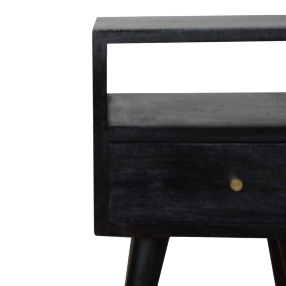 22" Black Solid Wood Square One Drawer Nightstand