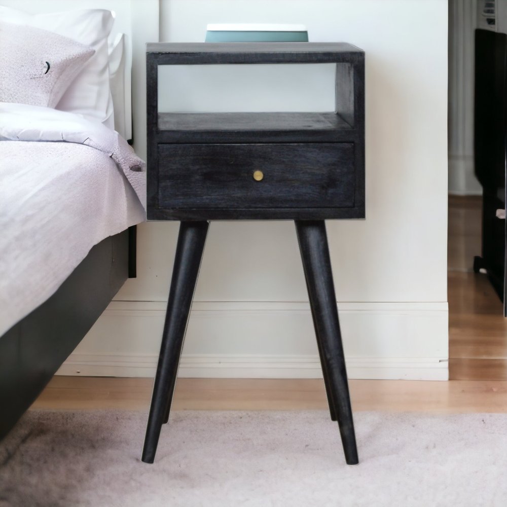 22" Black Solid Wood Square One Drawer Nightstand