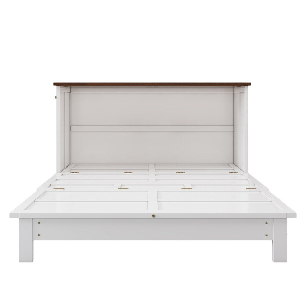 White Wood Full Murphy Bed With USB And Drawer