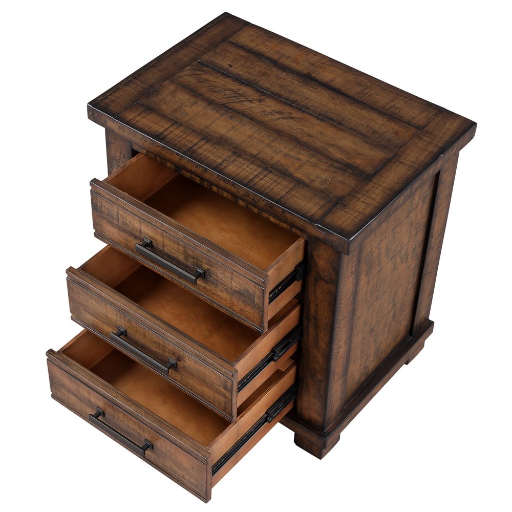 Set of Two 26" Walnut Solid Wood Distressed Three Drawer Nightstand