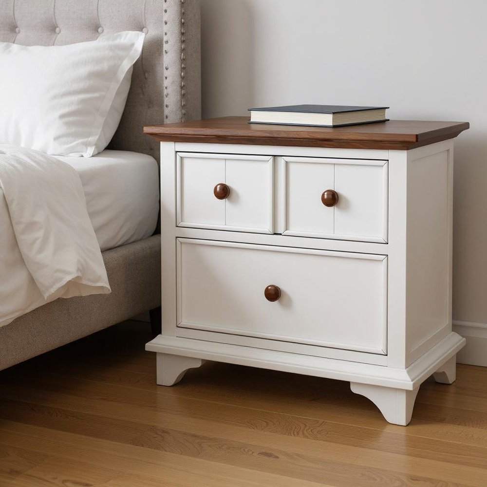 23" White Wood Two Drawer Nightstand