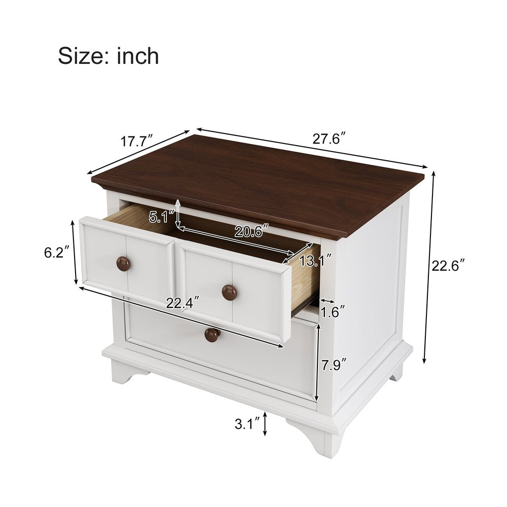 23" White Wood Two Drawer Nightstand