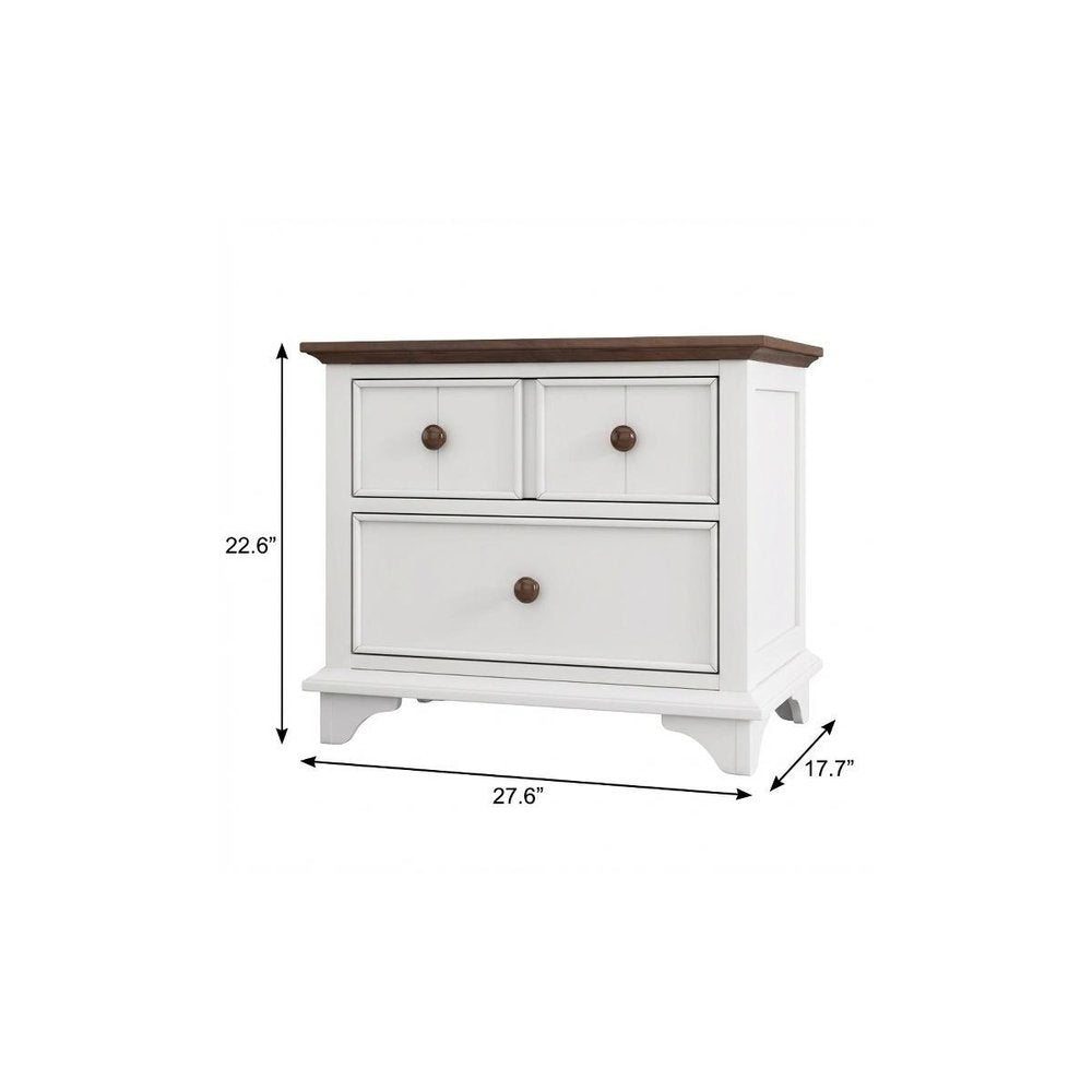 23" White Wood Two Drawer Nightstand