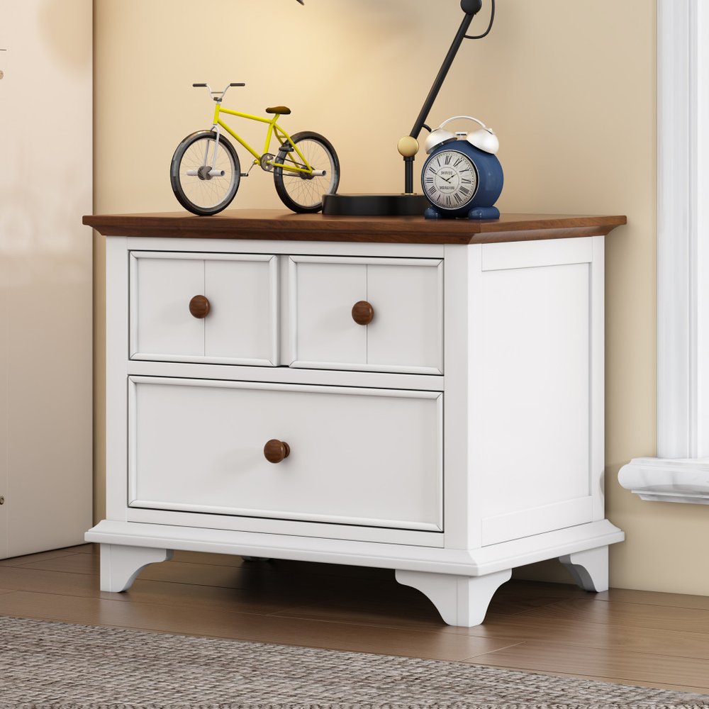 23" White Wood Two Drawer Nightstand