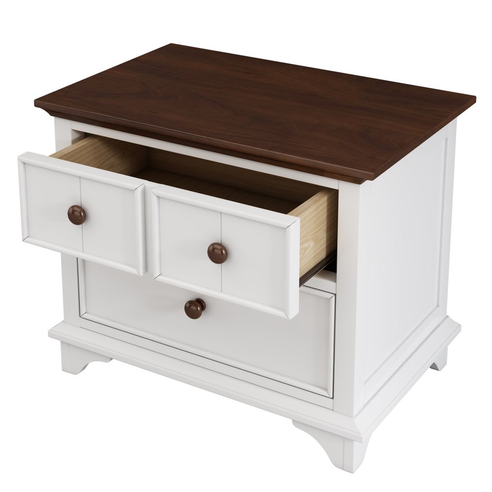 23" White Wood Two Drawer Nightstand